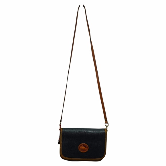 Dooney & Bourke Handbags - Vintage Dooney & Bourke AWL Black Tan Leather Crossbody Shoulder Bag Duck Logo